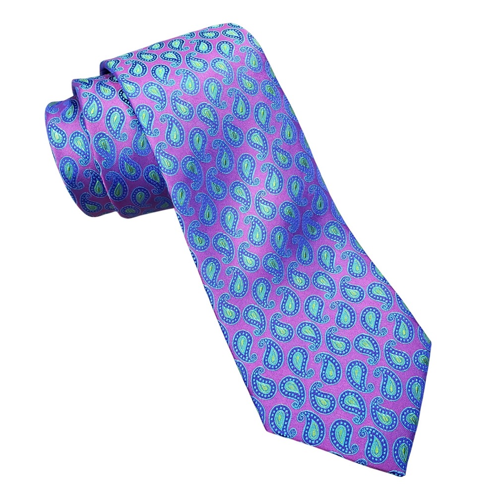 Ted Baker London Mens Silk Paisley Tie Purple Blue Green Polka Dot Lining